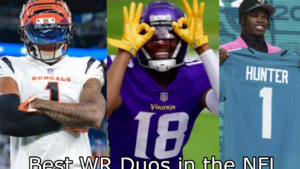 picture of jamarr chase, justin jefferson, and travis hunter with the caption "Best WR Duos in the NFL"