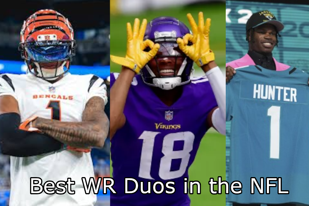 picture of jamarr chase, justin jefferson, and travis hunter with the caption "Best WR Duos in the NFL"